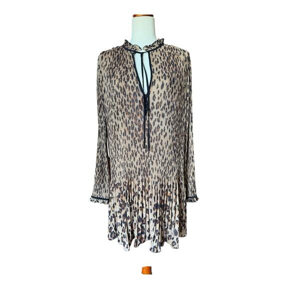 Veronica Beard Luvie Leopard Print Pleated Crepe Shift Dress Size 10 - Picture 4 of 9